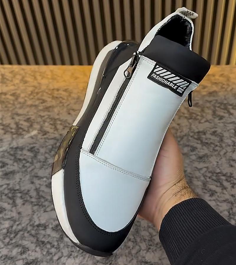 Double Zipper Leather High Top Air Cushion Sneakers