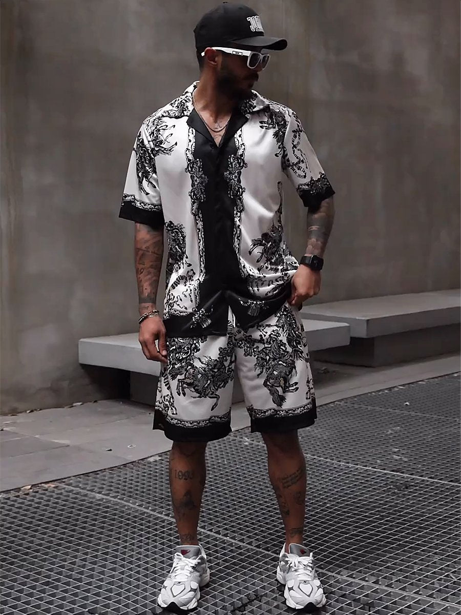Men's Printed Ice Silk Summer Beach Suit