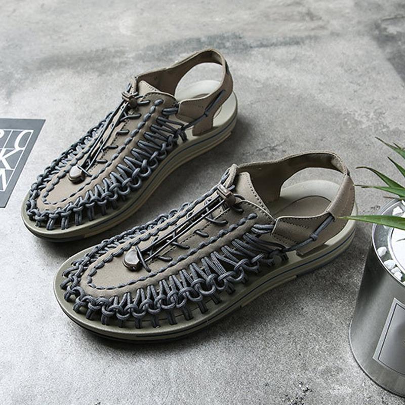 Men's Cutout Leather Woven Casual Sandals