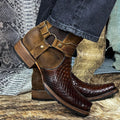 Vintage Patchwork Crocodile Print Men's Leather Boots