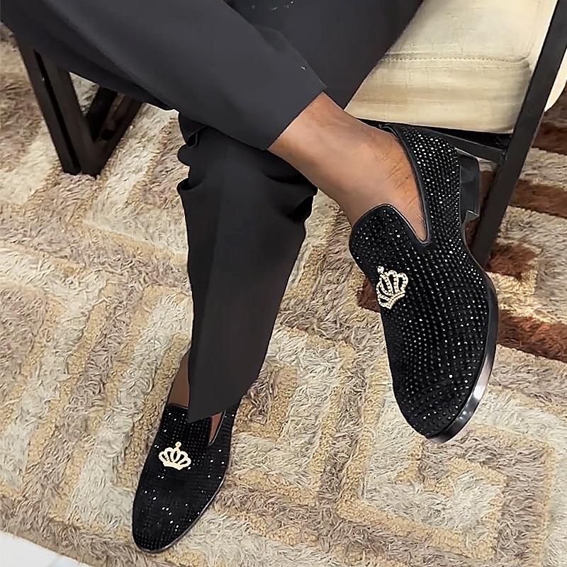Men's Rhinestone Leather Loafers