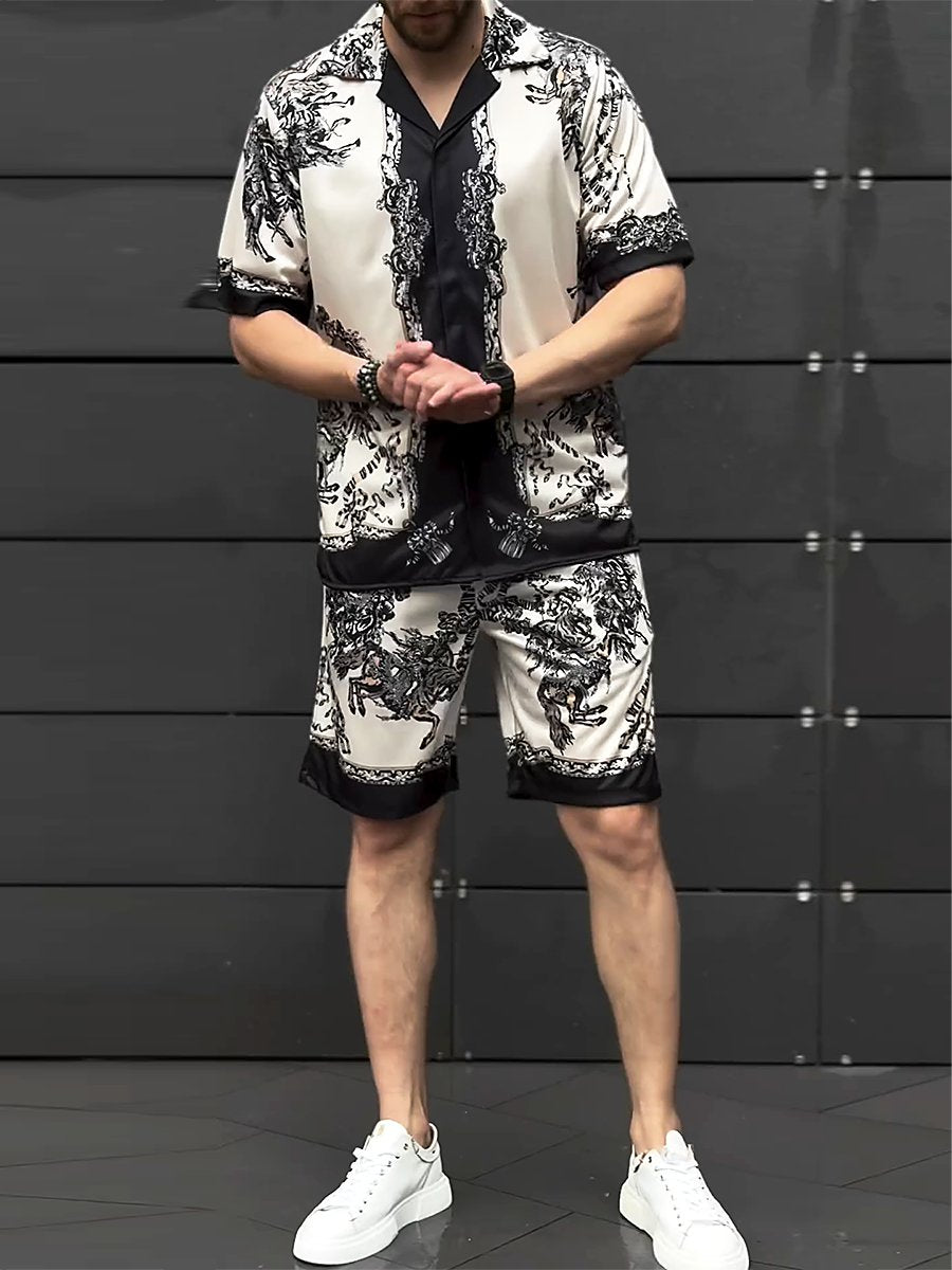 Men's Printed Ice Silk Summer Beach Suit