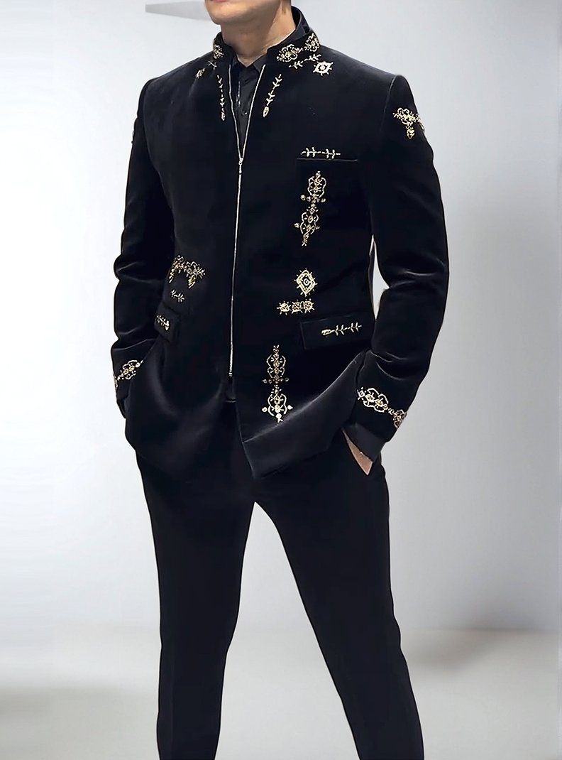 Velvet Embroidered Vintage Zipper Jacket
