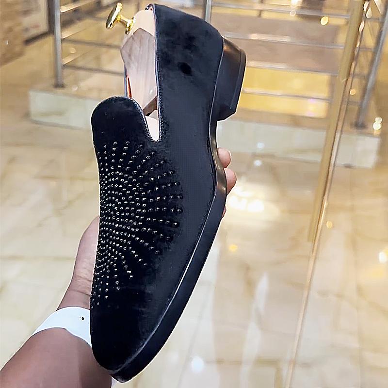 Men's Suede Rhinestone Loafers