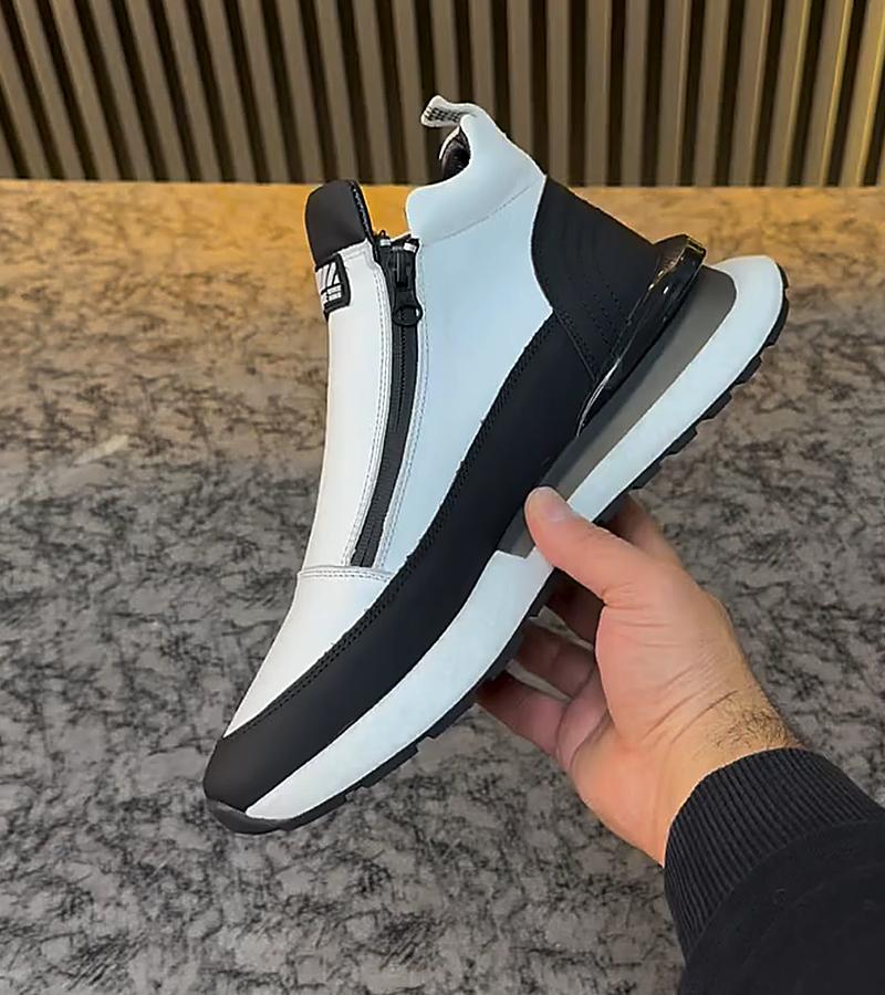 Double Zipper Leather High Top Air Cushion Sneakers