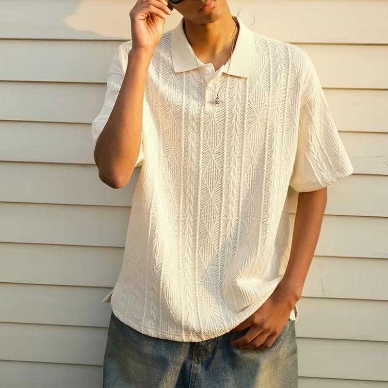 Men's Knit Textured Short Sleeve Polo Shirt
