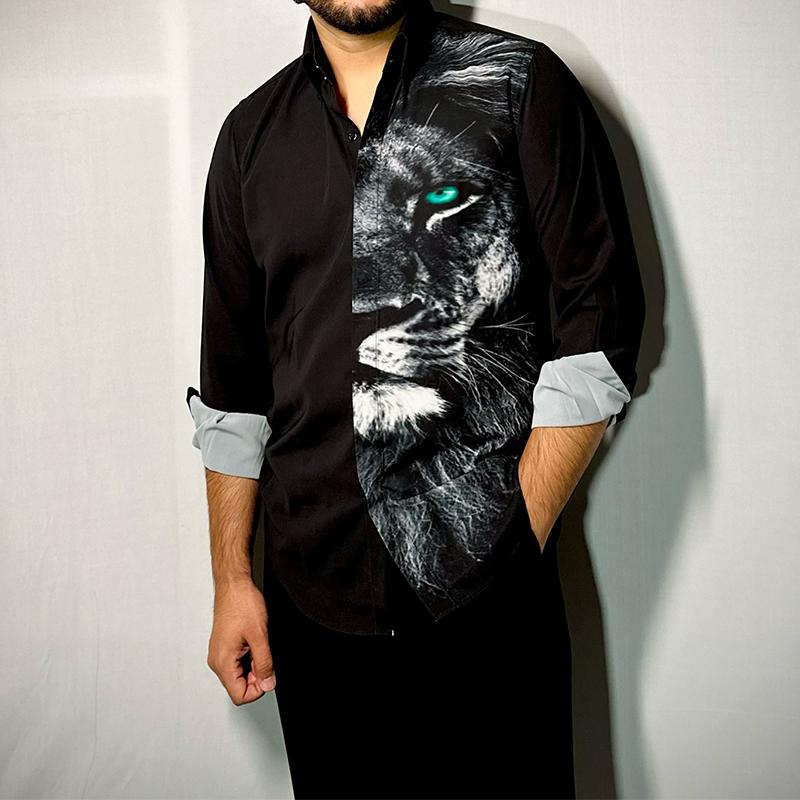 Half Lion Print Oversized Shirt