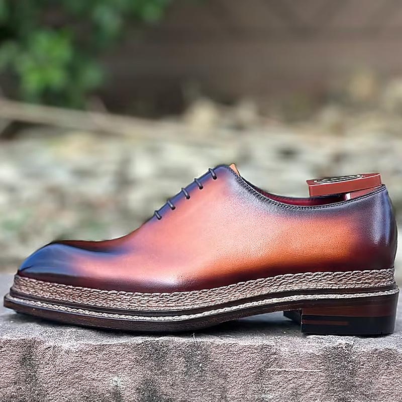 Gradient Brown Leather Triple Stitch Men's Formal Shoes