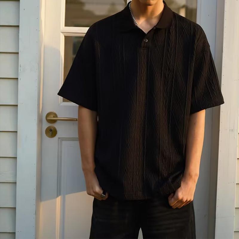 Men's Knit Textured Short Sleeve Polo Shirt