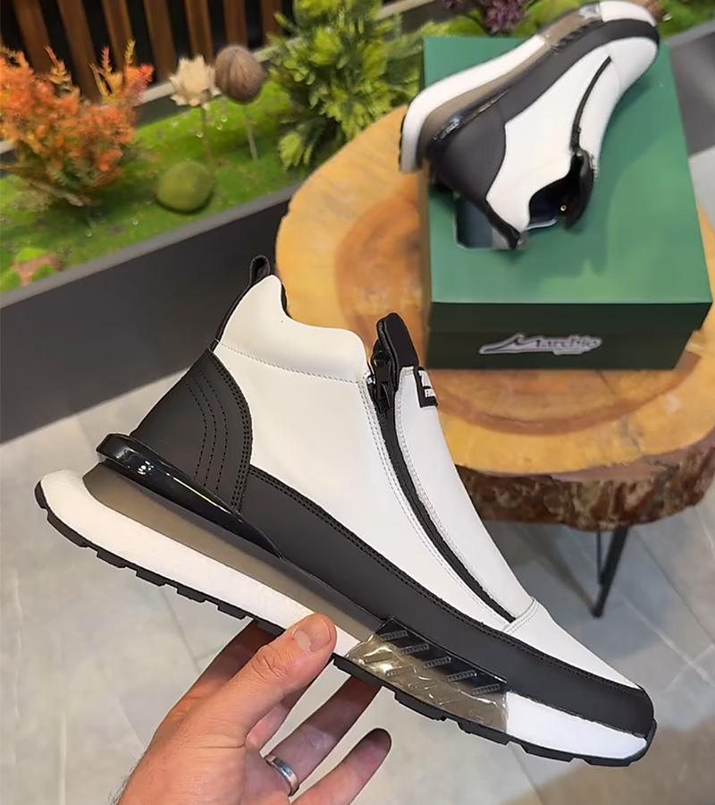 Double Zipper Leather High Top Air Cushion Sneakers