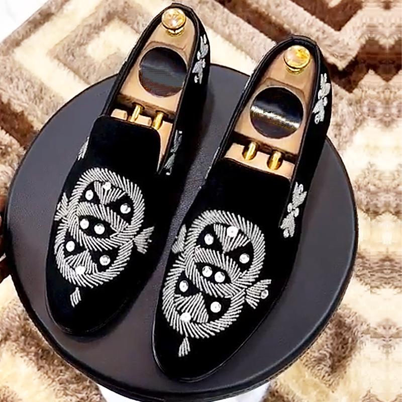 Men's Rhinestone Embroidered Suede Loafers