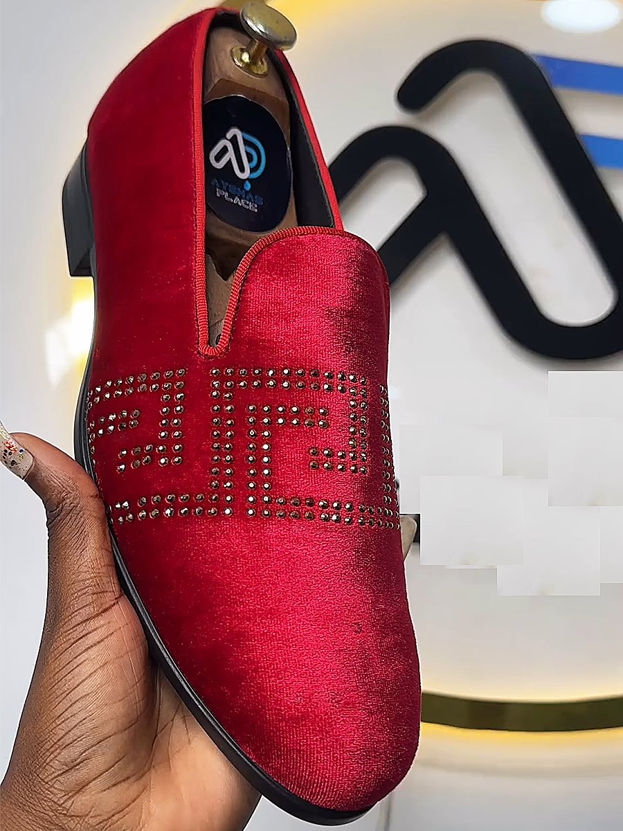 Men's Red Suede Rhinestone Loafers
