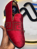 Men's Red Suede Rhinestone Loafers