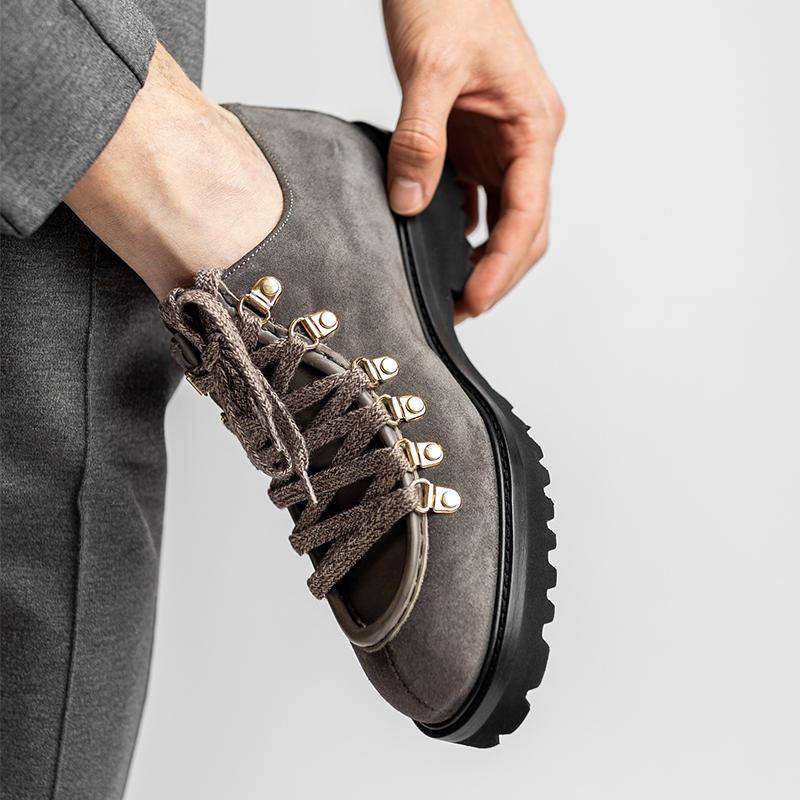 Suede Round Toe Thick Sole Men's Derby Shoes
