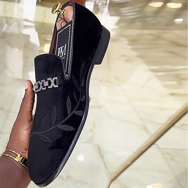 Men's Rhinestone Buckle Suede Loafers