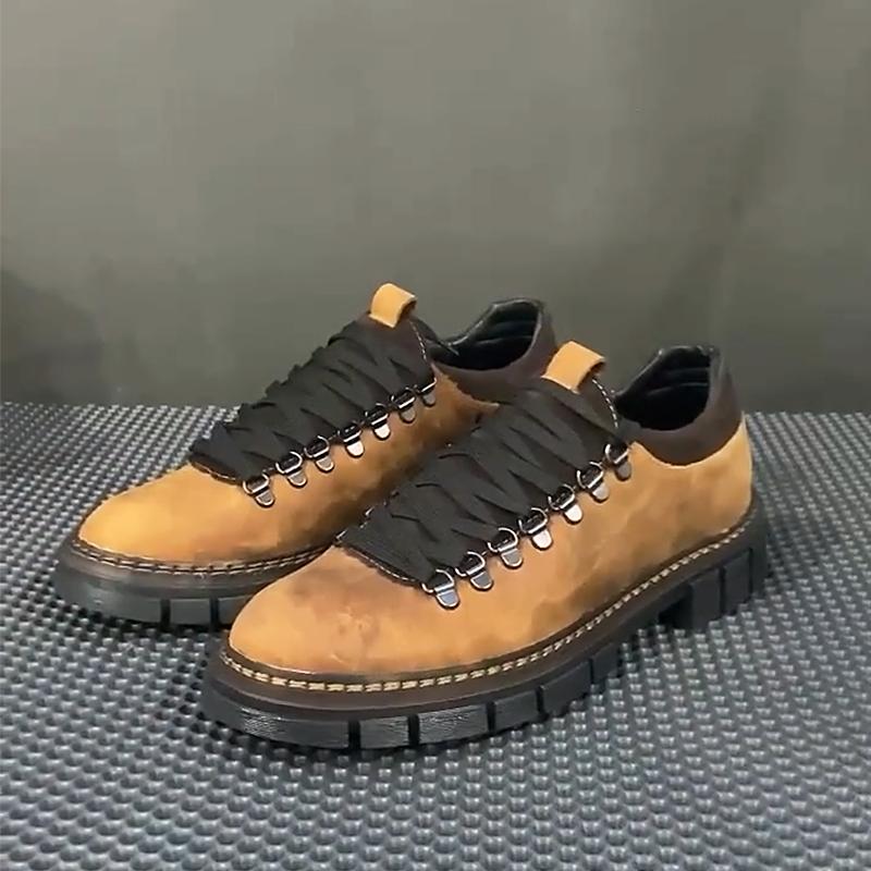 Khaki Suede Lace-Up Derby Shoes