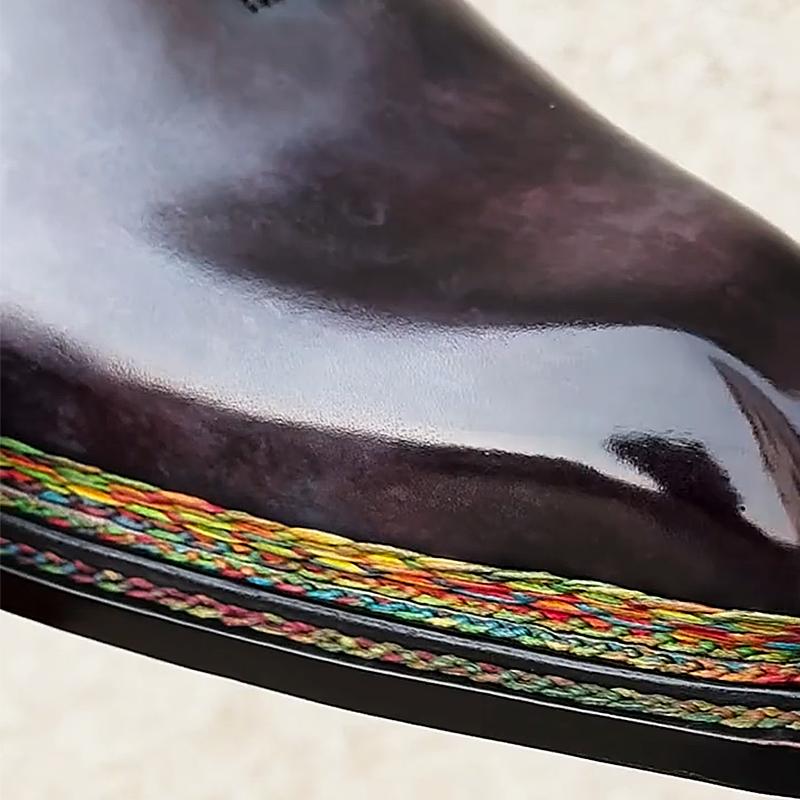 Triple Colorful Stitched Leather Zipper Men's Formal Shoes