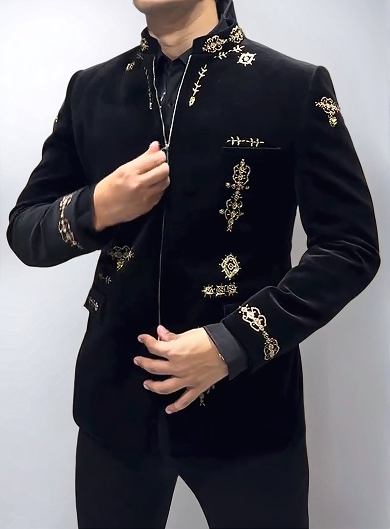 Velvet Embroidered Vintage Zipper Jacket