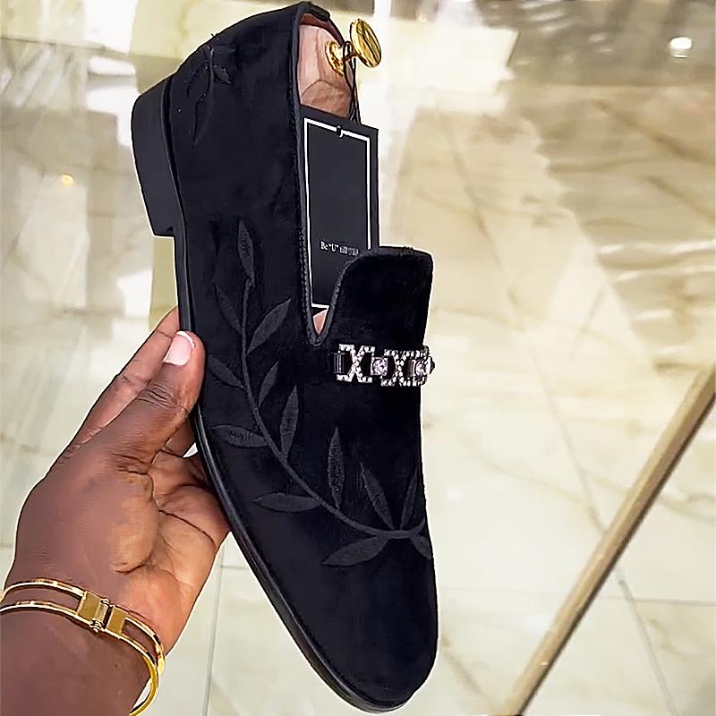 Men's Rhinestone Buckle Suede Loafers